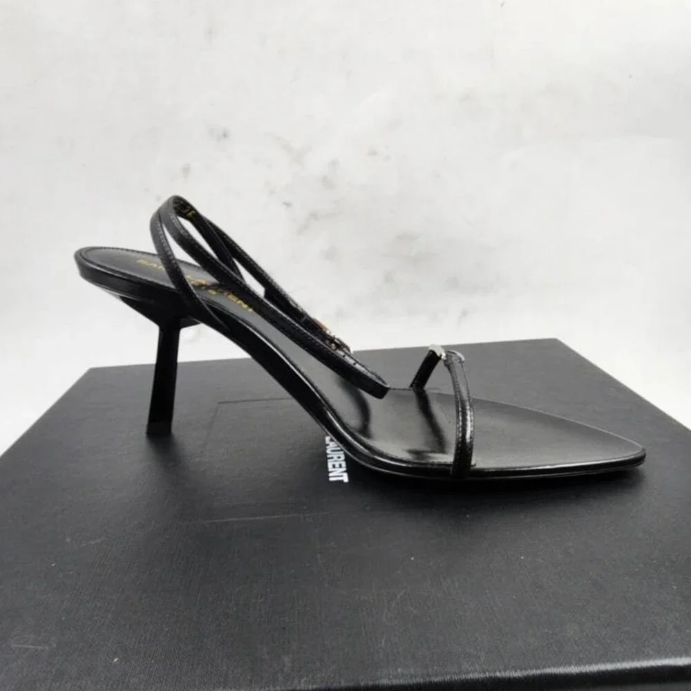 SAINT LAURENT 75mm Lambskin Leather Kitty Sandals Women's EU 36 Nero - Picture 11 of 15